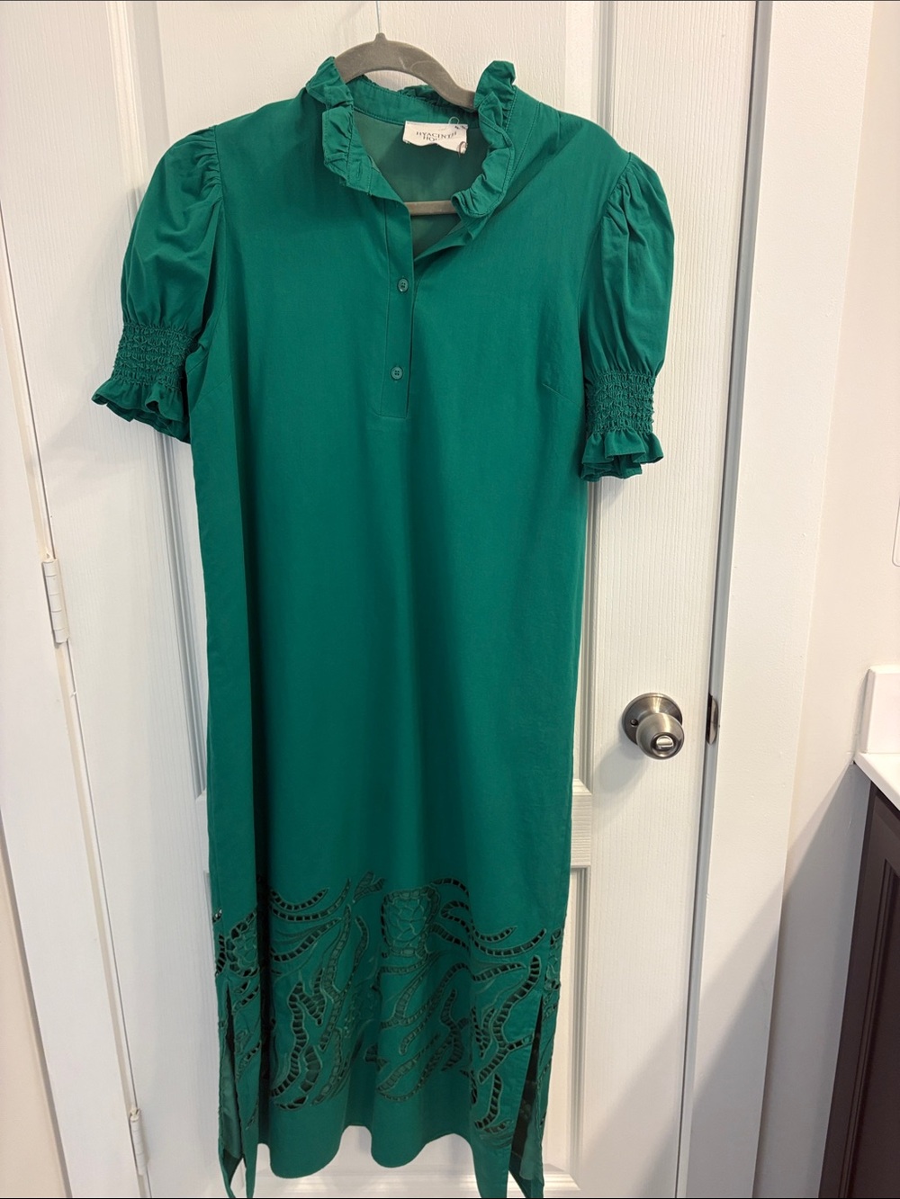 Tuckernuck Teal Ruffle-Collar Cutwork Midi Dress